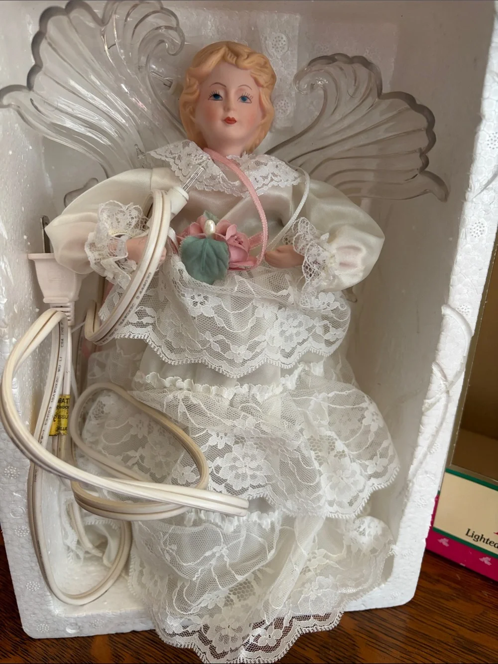 Porcelain Angel Tree Topper in White Lace